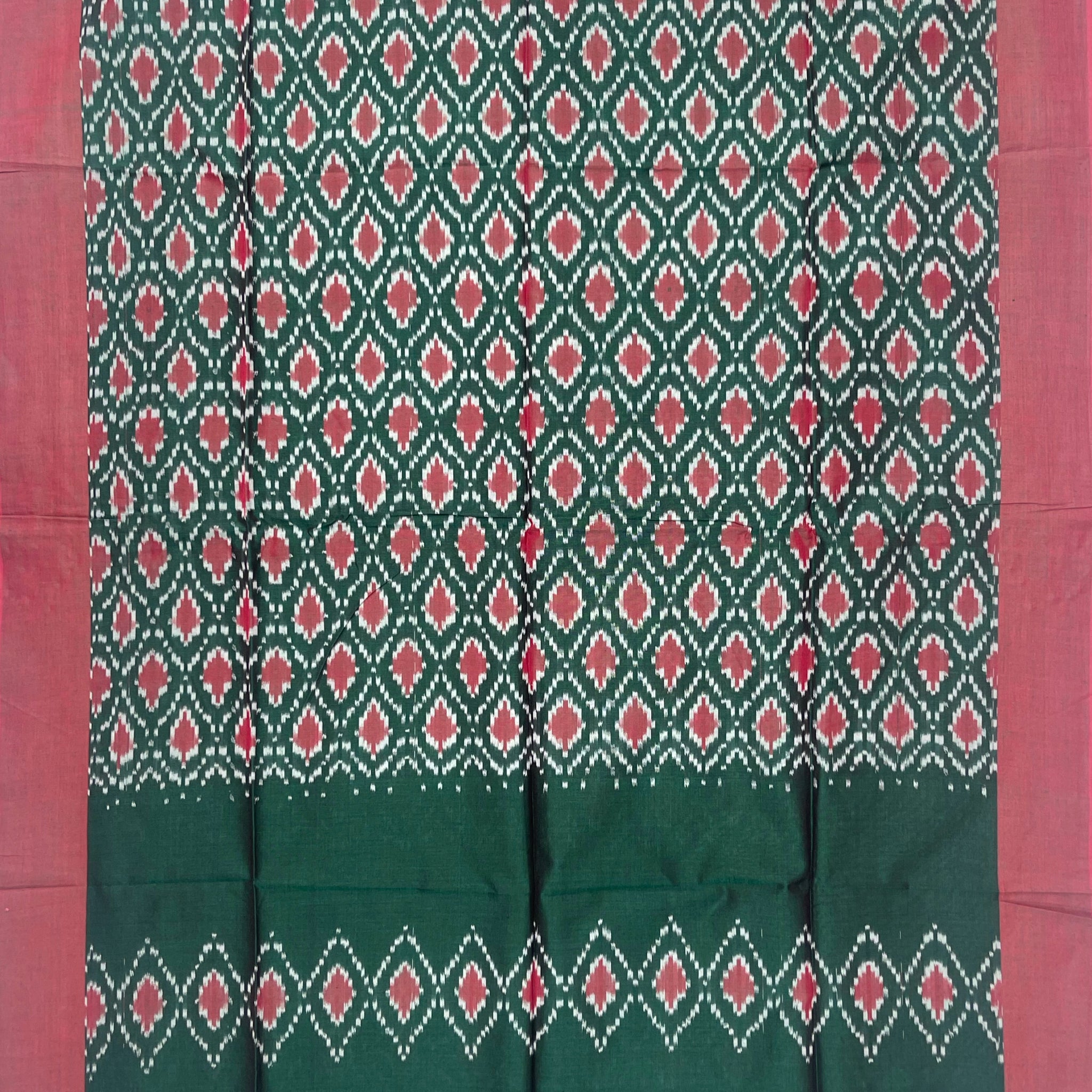 Pochampally Ikkat Cotton Duppata In Bottle Green Colour