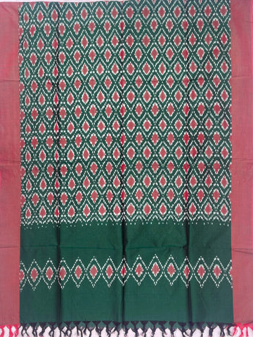 Pochampally Ikkat Cotton Duppata In Bottle Green Colour