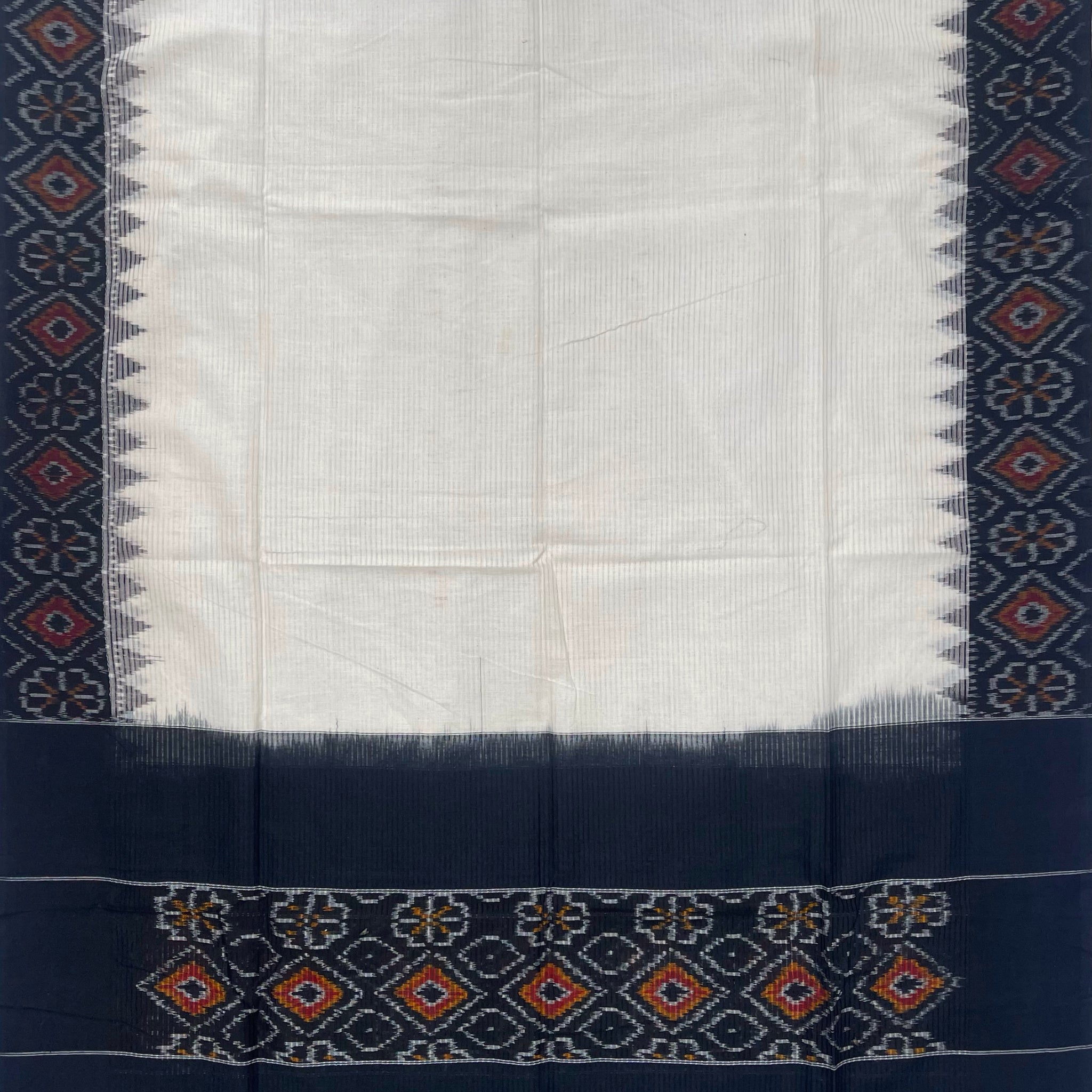Pochampally Ikkat Cotton Duppata In Black & Off White Color