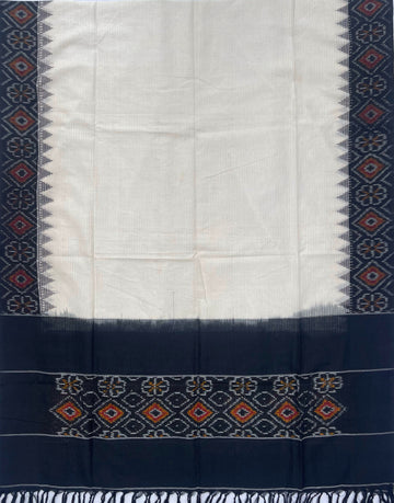 Pochampally Ikkat Cotton Duppata In Black & Off White Color