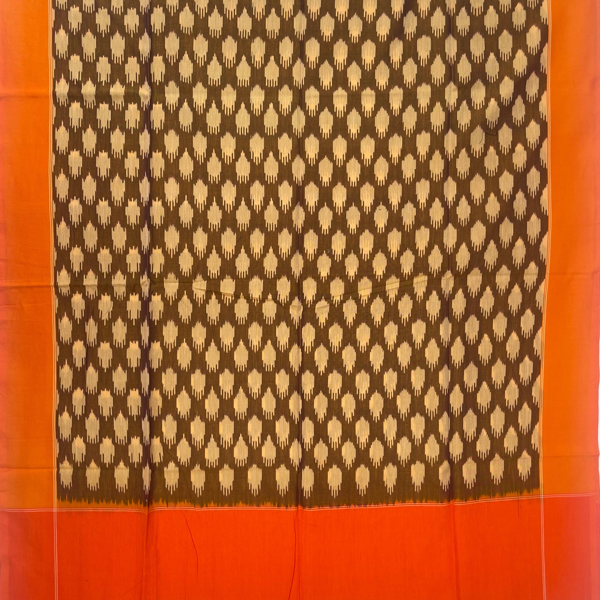 Pochampally Ikkat Cotton Duppata In Orange Colour