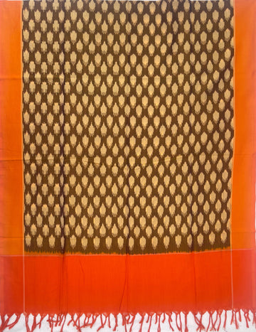 Pochampally Ikkat Cotton Duppata In Orange Colour