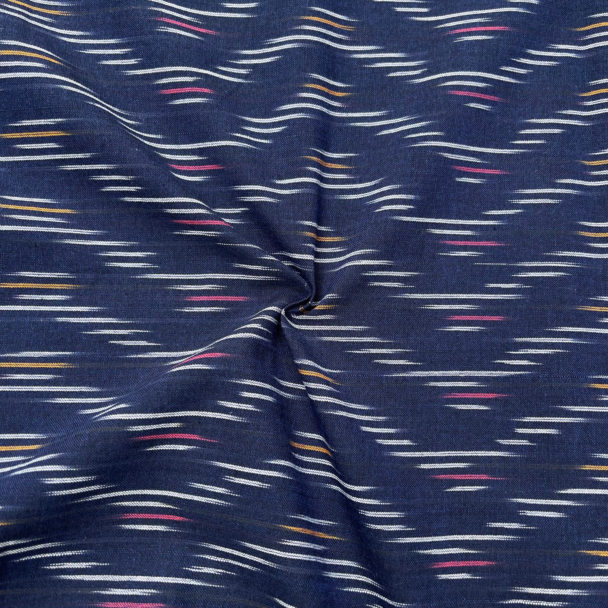 Navy Blue Colour Ikkat Cotton Fabric