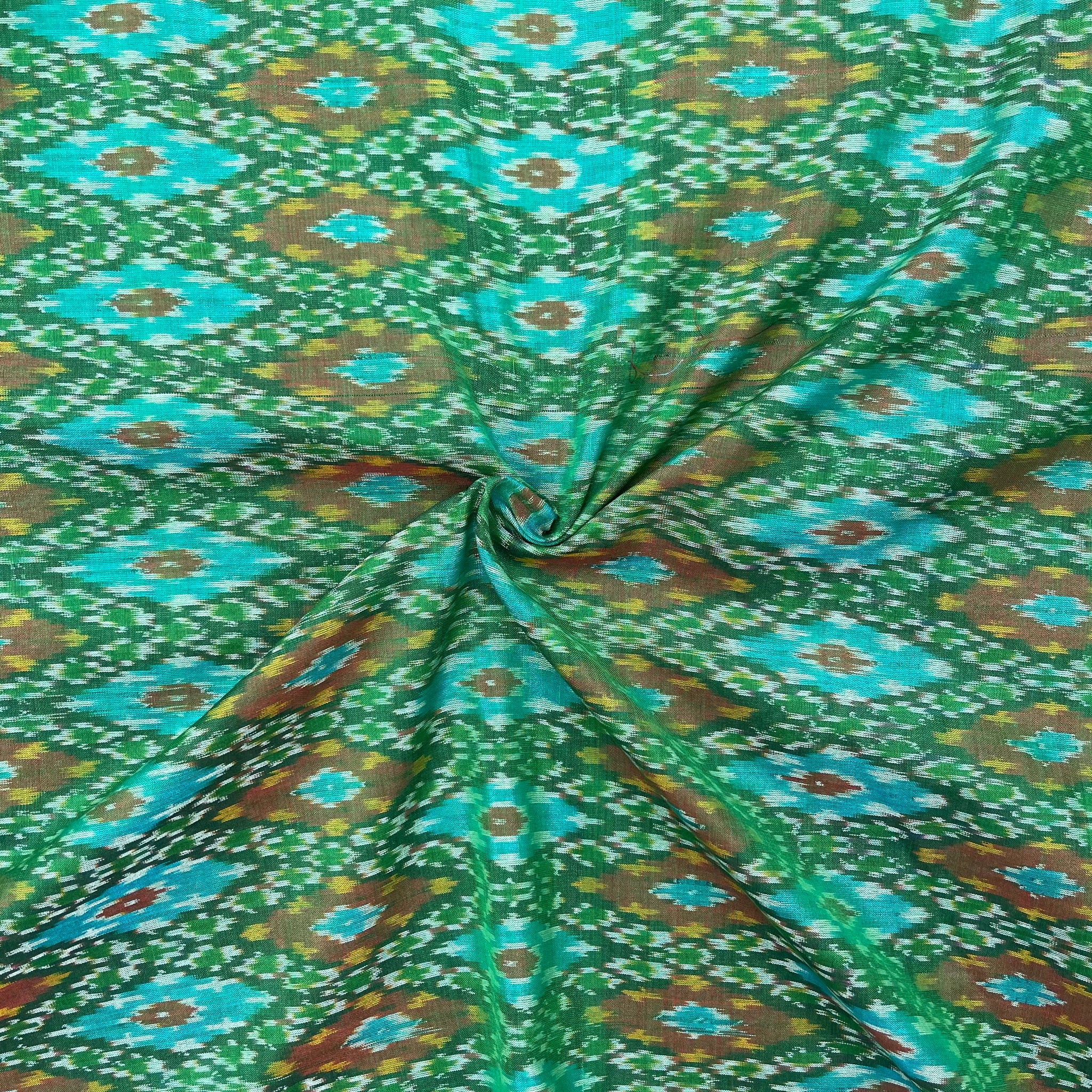 Multi Color Raw Silk Ikkat cotton Fabric
