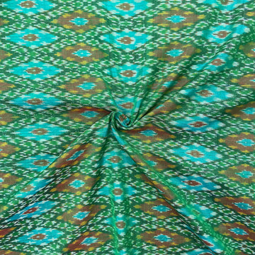 Multi Color Raw Silk Ikkat cotton Fabric