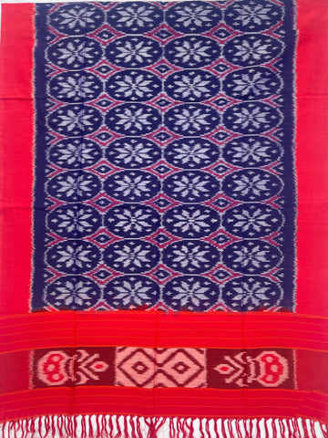 Pochampally Ikkat Cotton Duppata In Blue & Red Colour