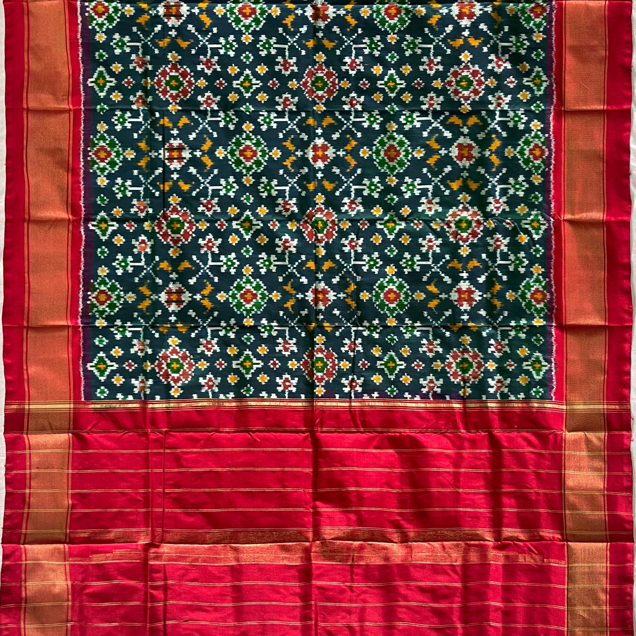 Green & Red colour Ikkat silk duppata