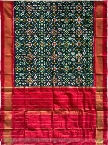 Green & Red colour Ikkat silk duppata