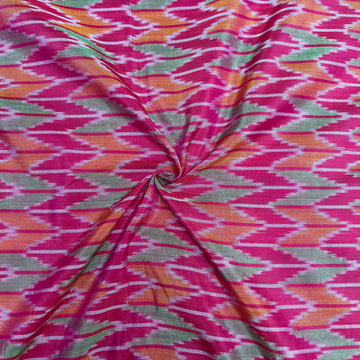Pink Color Raw Silk Ikkat cotton Fabric