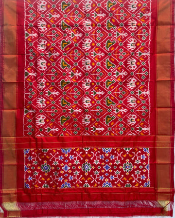 Red colour Pochampalli Ikkat Handloom silk duppata