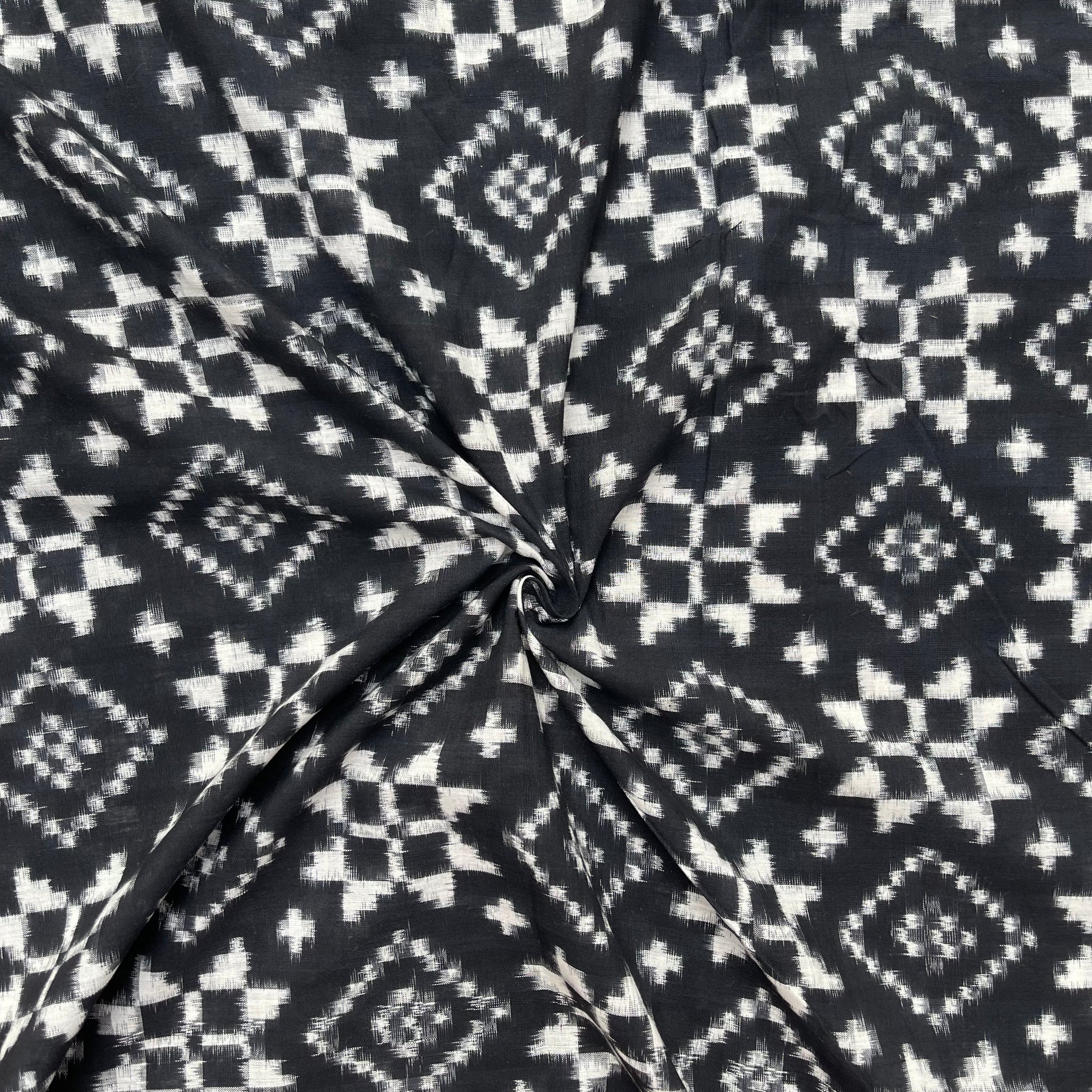 Black Color Telia Rumal Ikkat Cotton Fabric