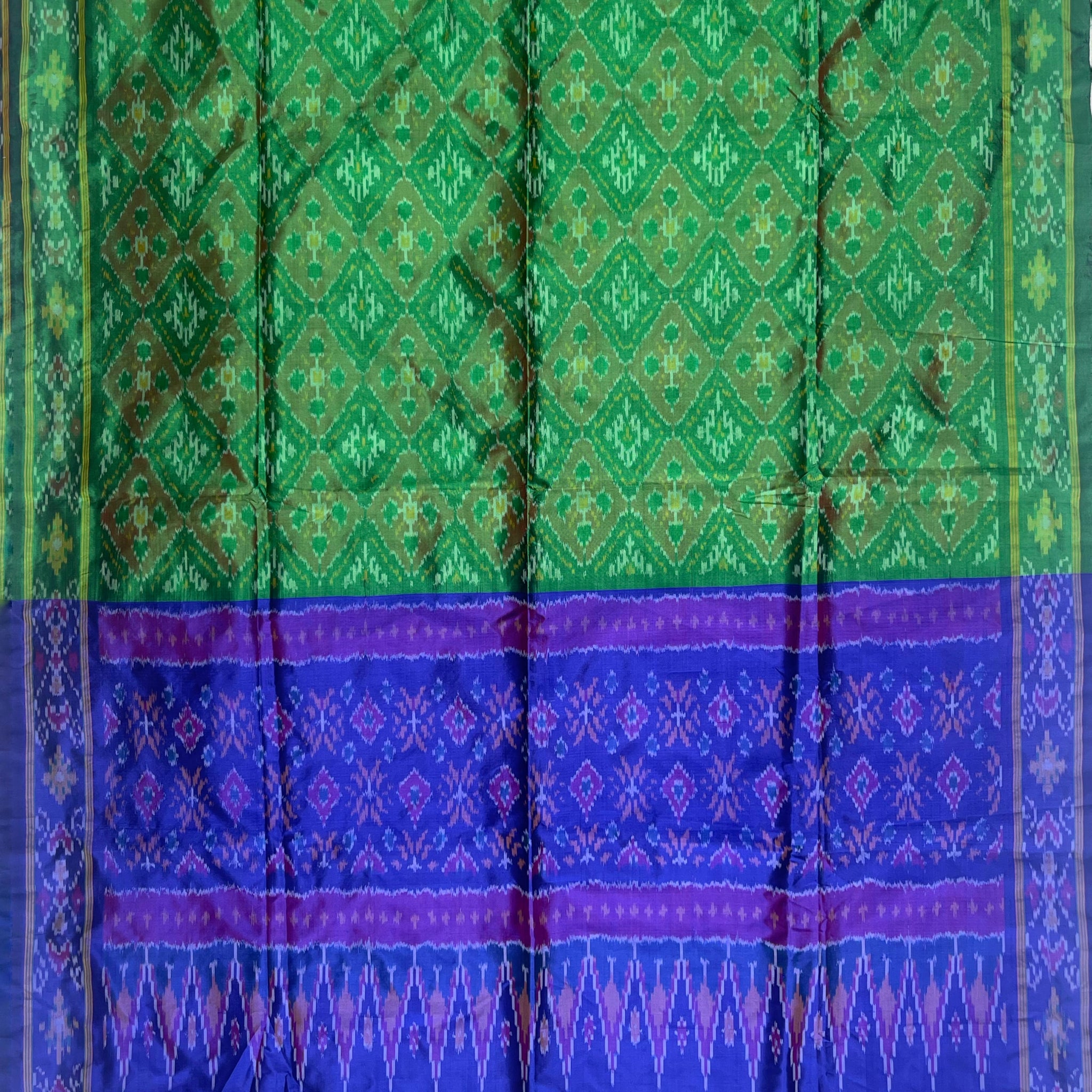 Green & Blue colour Ikkat Handloom silk duppata
