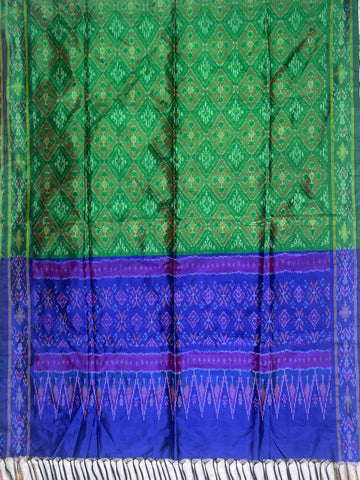 Green & Blue colour Ikkat Handloom silk duppata