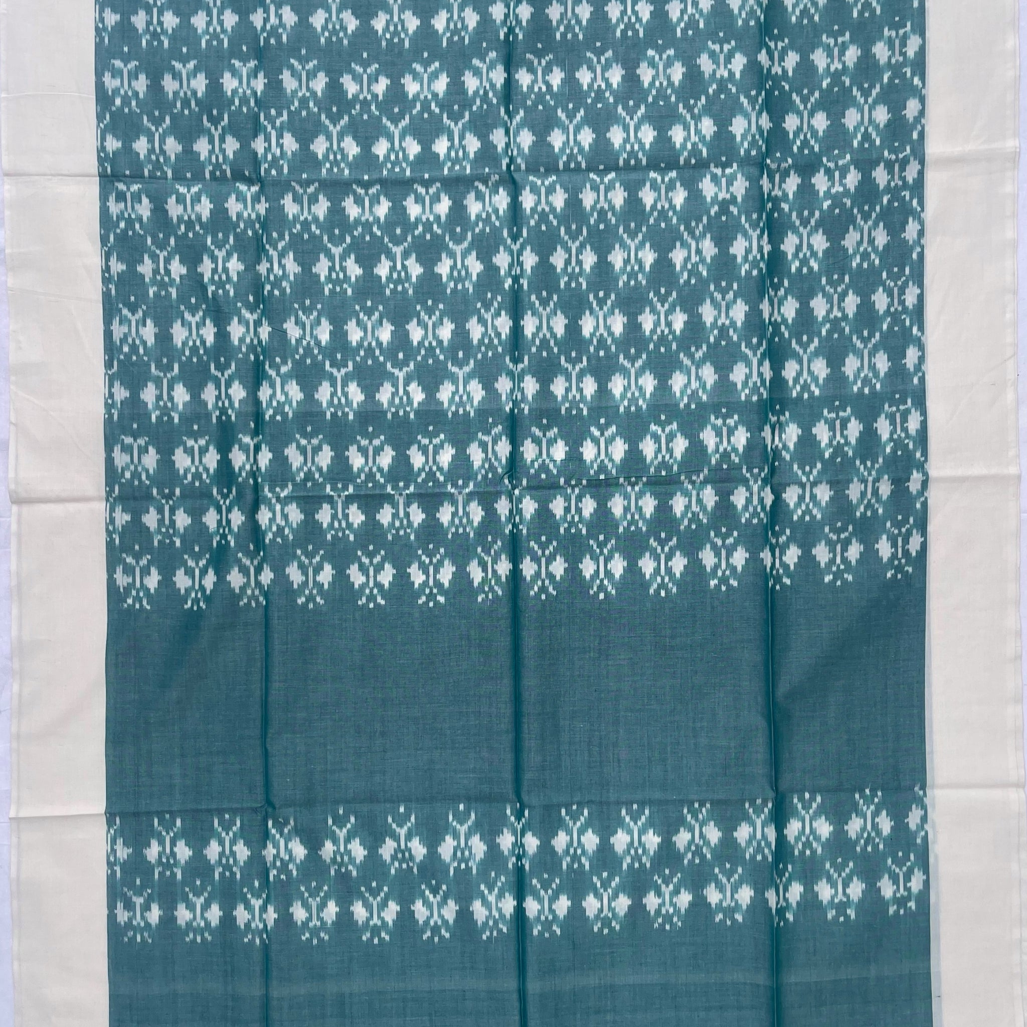 Pochampally Ikkat Cotton Duppata In Pestal Green Colour Butterfly Design