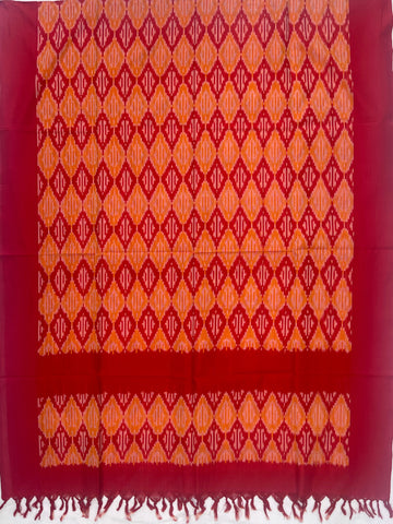 Pochampally Ikkat Cotton Duppata In Yellow & Brown Colour