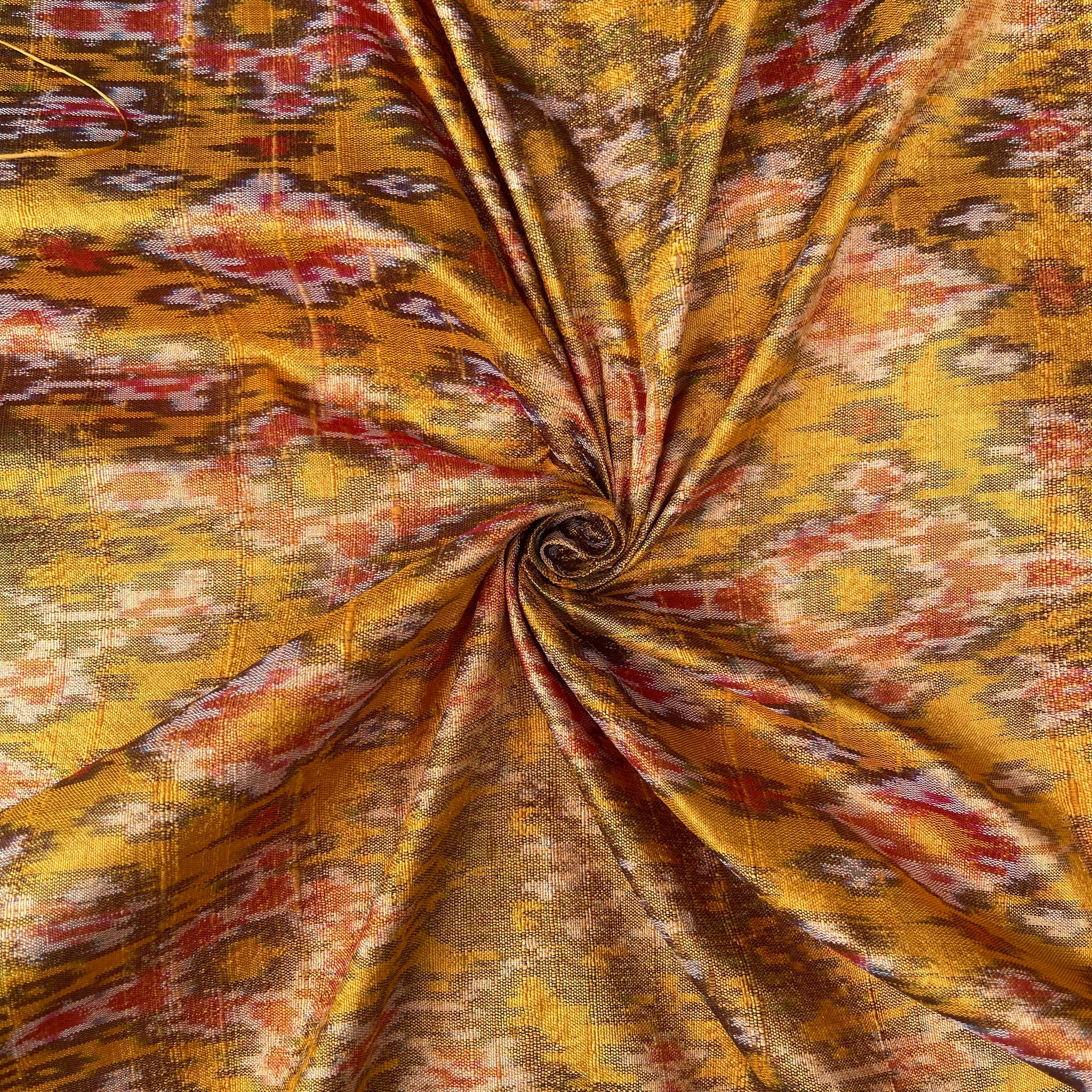Golden Yellow Colour Ikkat Raw silk Fabric