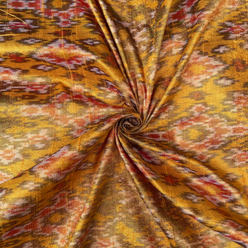 Golden Yellow Colour Ikkat Raw silk Fabric