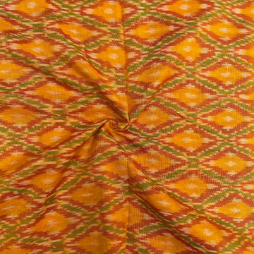 Mustard Yellow Color Raw Silk Ikkat cotton Fabric