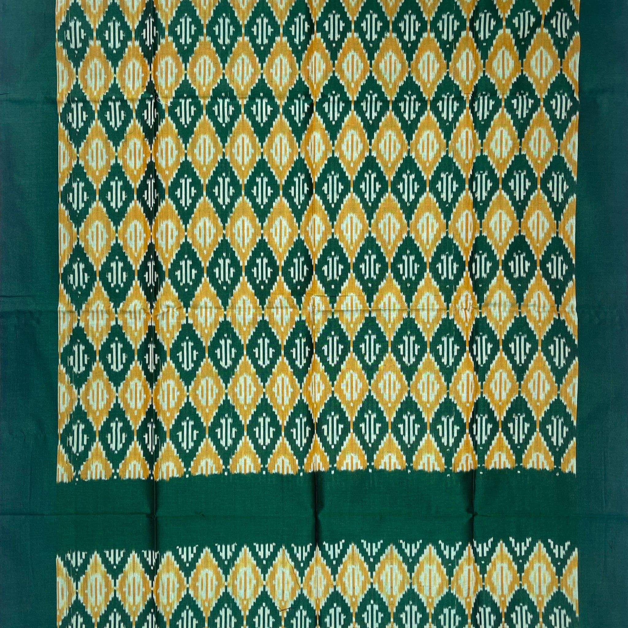 Pochampally Ikkat Cotton Duppata In Green Colour