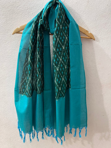Blue Pochampally Ikat Stole | Handwoven Cotton