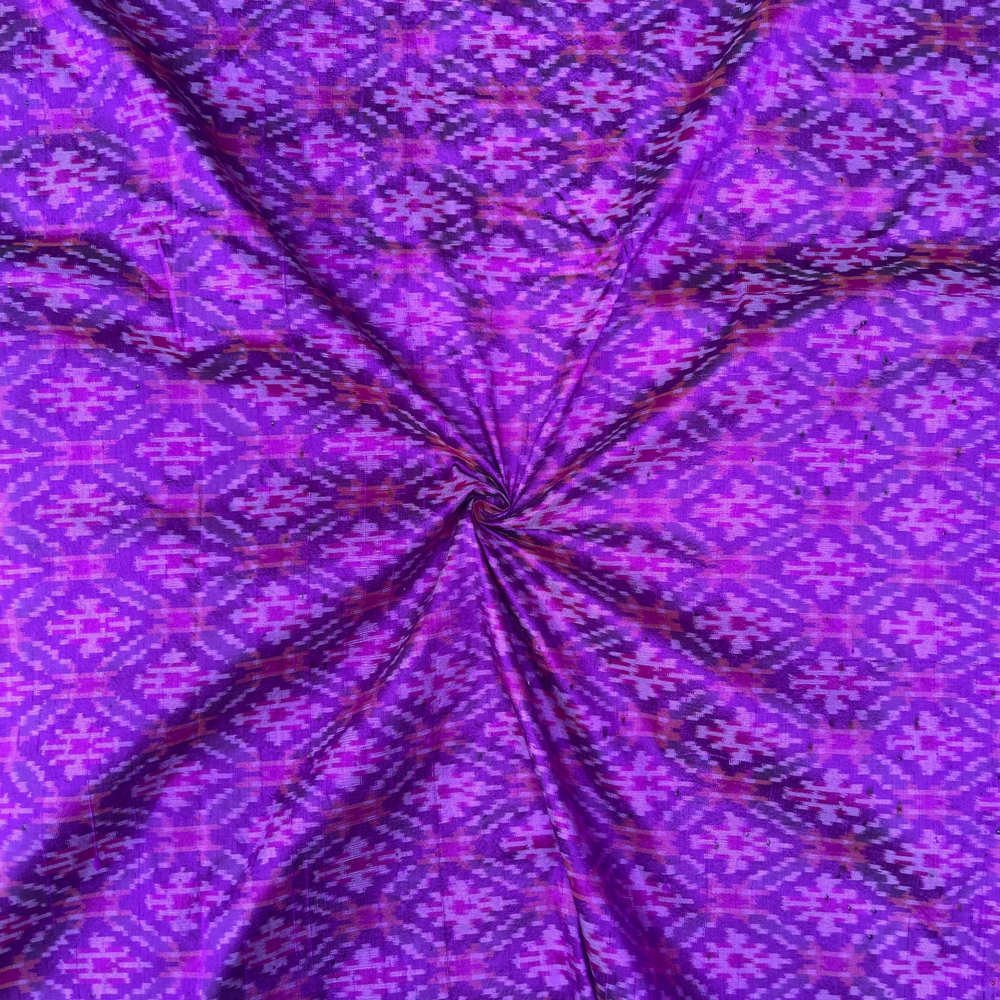 Purple Colour Ikkat Raw silk Fabric