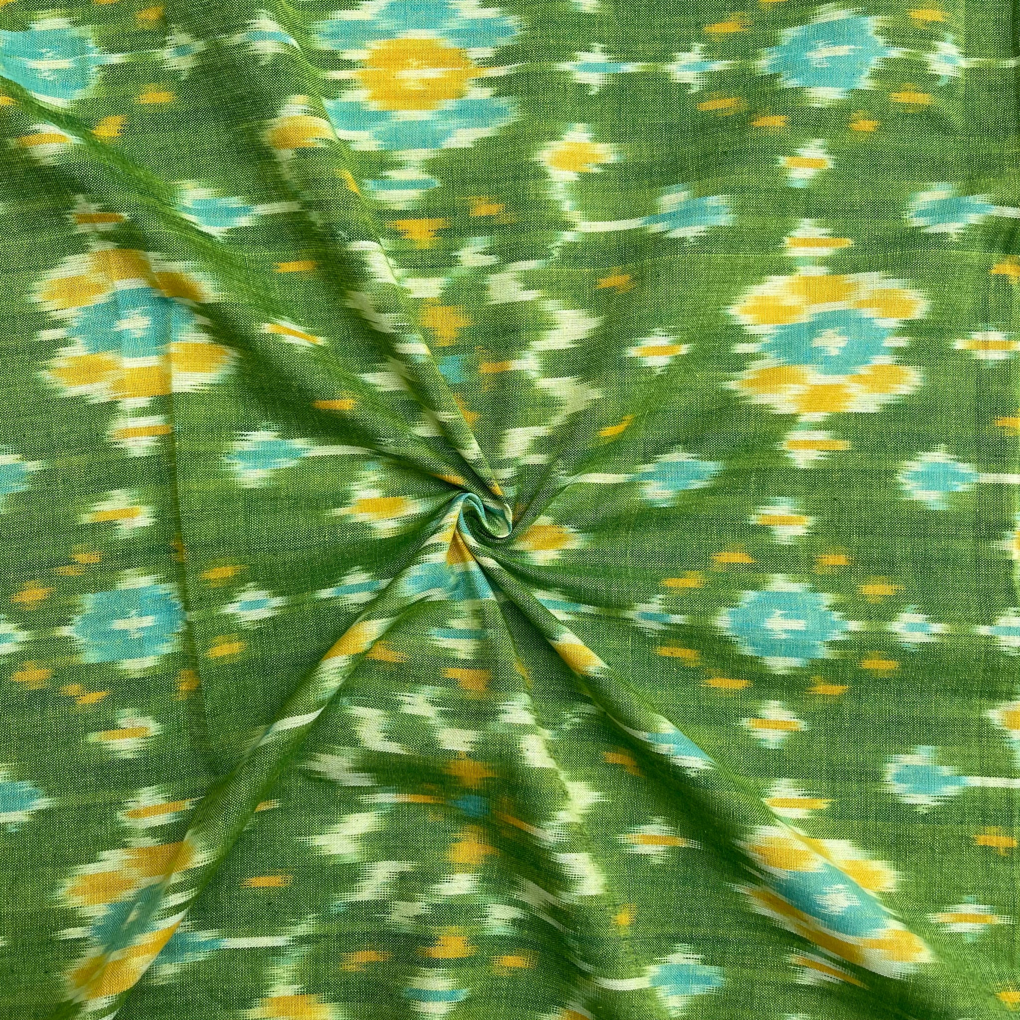 Green Color Pochampally ikkat Cotton Fabric