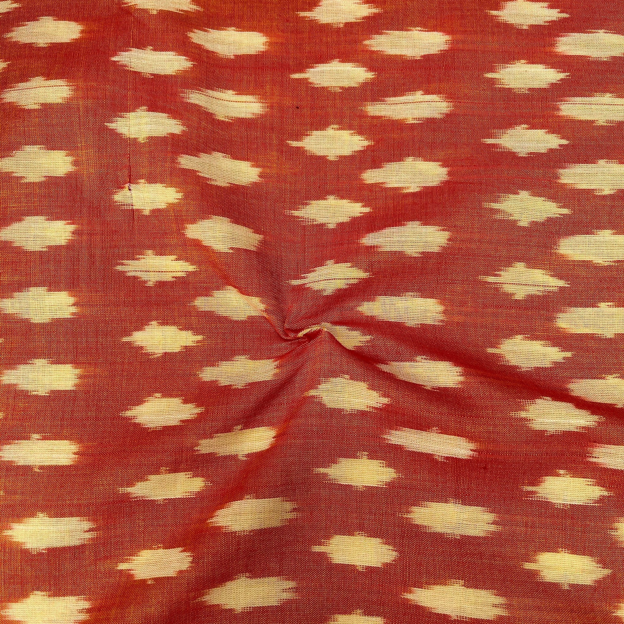 Mersiced Shining Orange Colour Ikkat Cotton Fabric