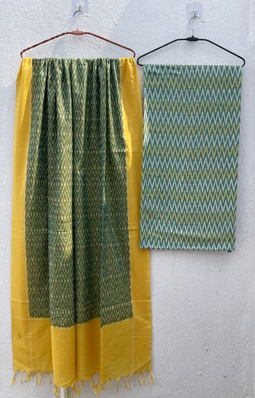 Traditional Handloom Ikkat Kurta & Dupatta Set – Smooth Shiny Mercerised Cotton 2 Pc Set