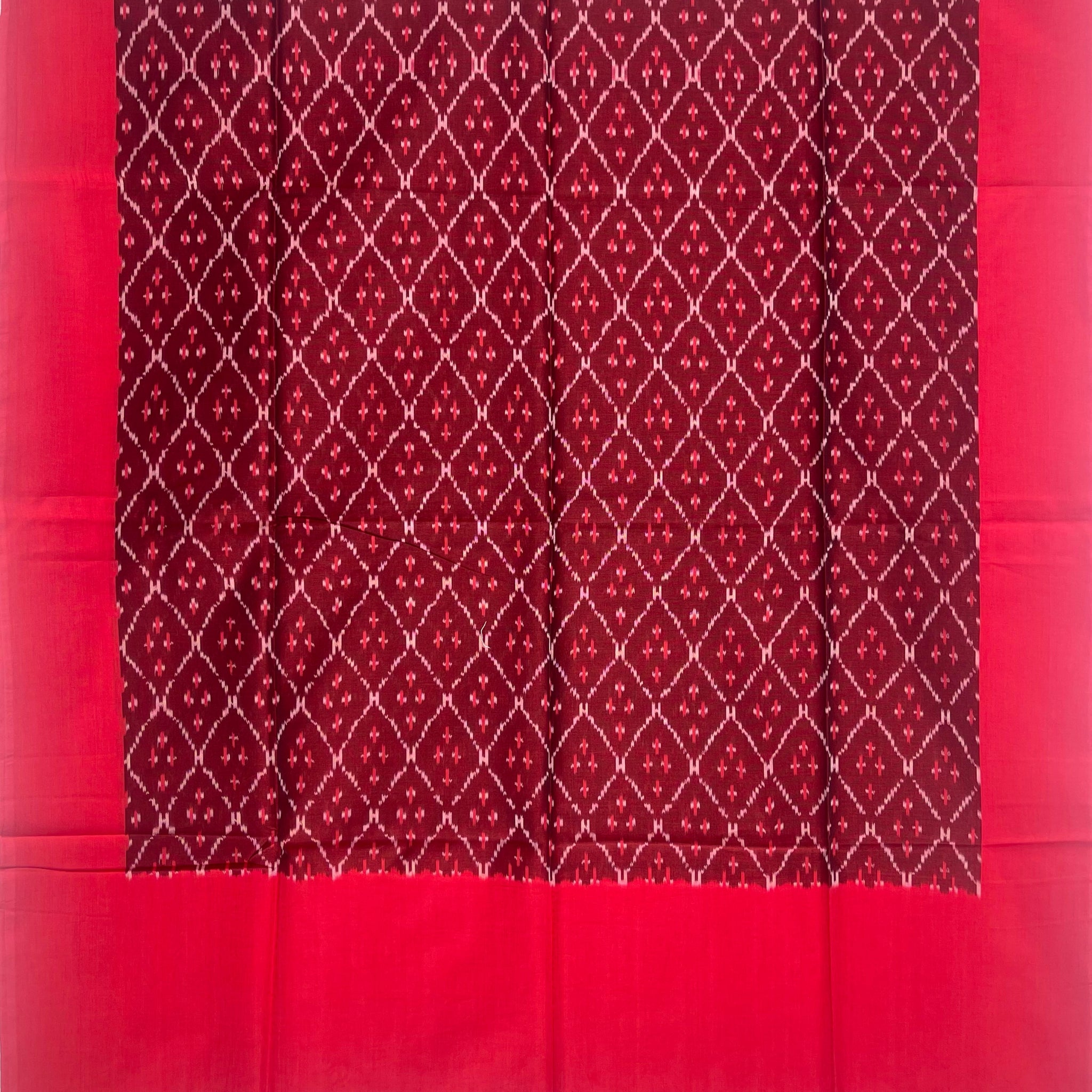 Pochampally Ikkat Cotton Duppata In Maroon & Red Colour