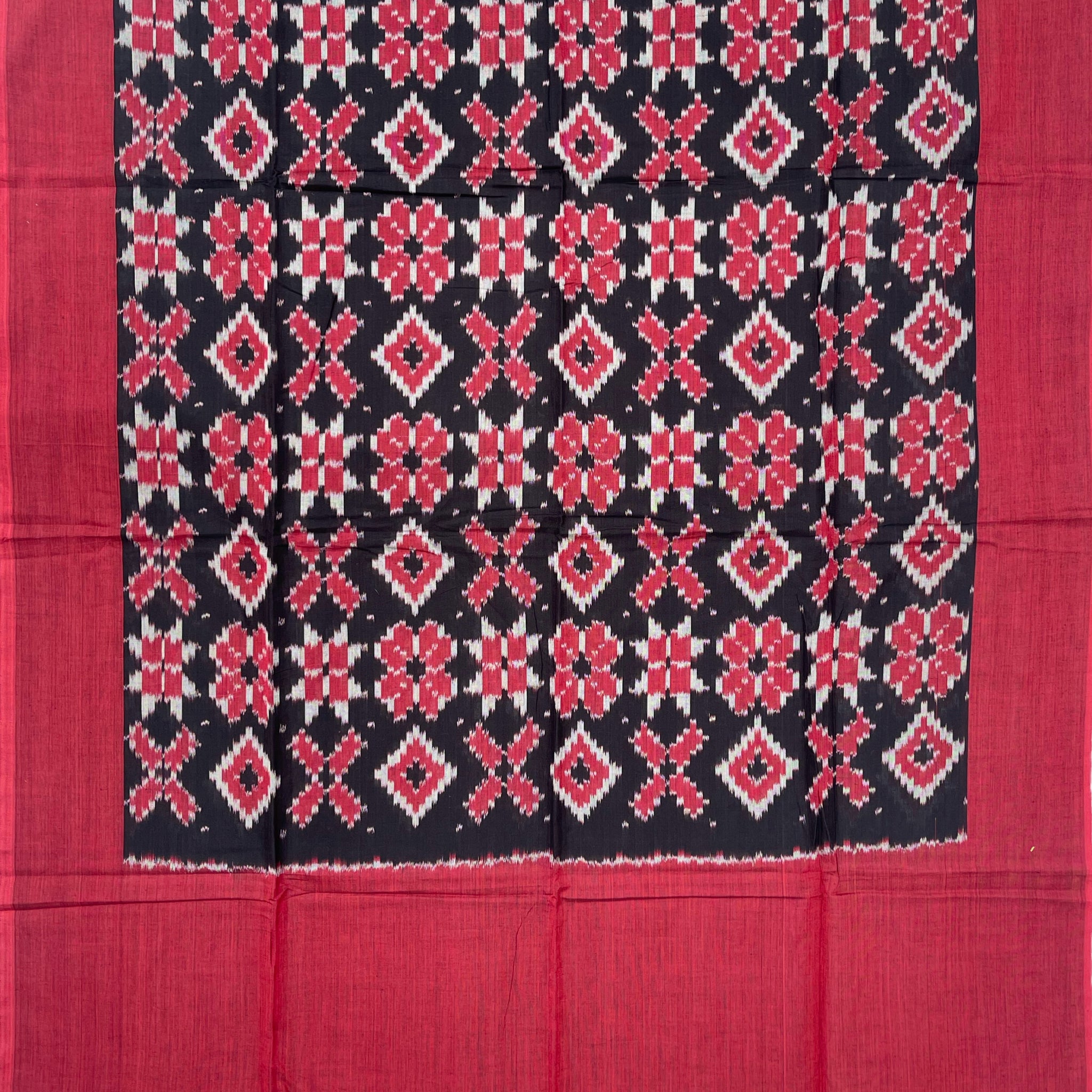 Pochampally Ikkat Cotton Duppata In Black & Maroon Colour