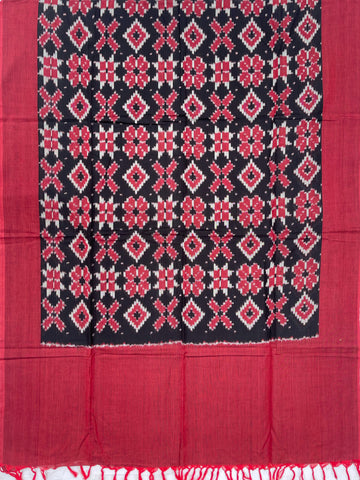 Pochampally Ikkat Cotton Duppata In Black & Maroon Colour