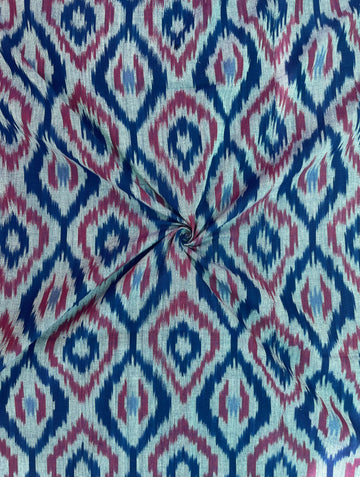 Blue & Purple with Geometric Design in Ikkat Handloom cotton Fabric