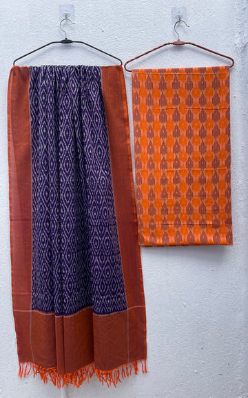 Pure Handloom Ikkat 2 Piece Suit Material – Mercerised Cotton Kurta with Handwoven Dupatta