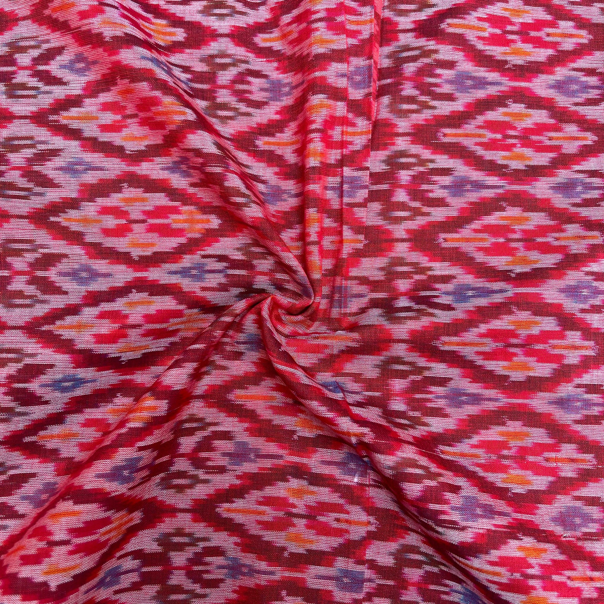 Maroon Raw Silk Ikkat cotton Fabric