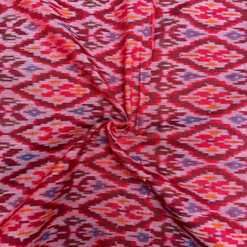 Maroon Raw Silk Ikkat cotton Fabric