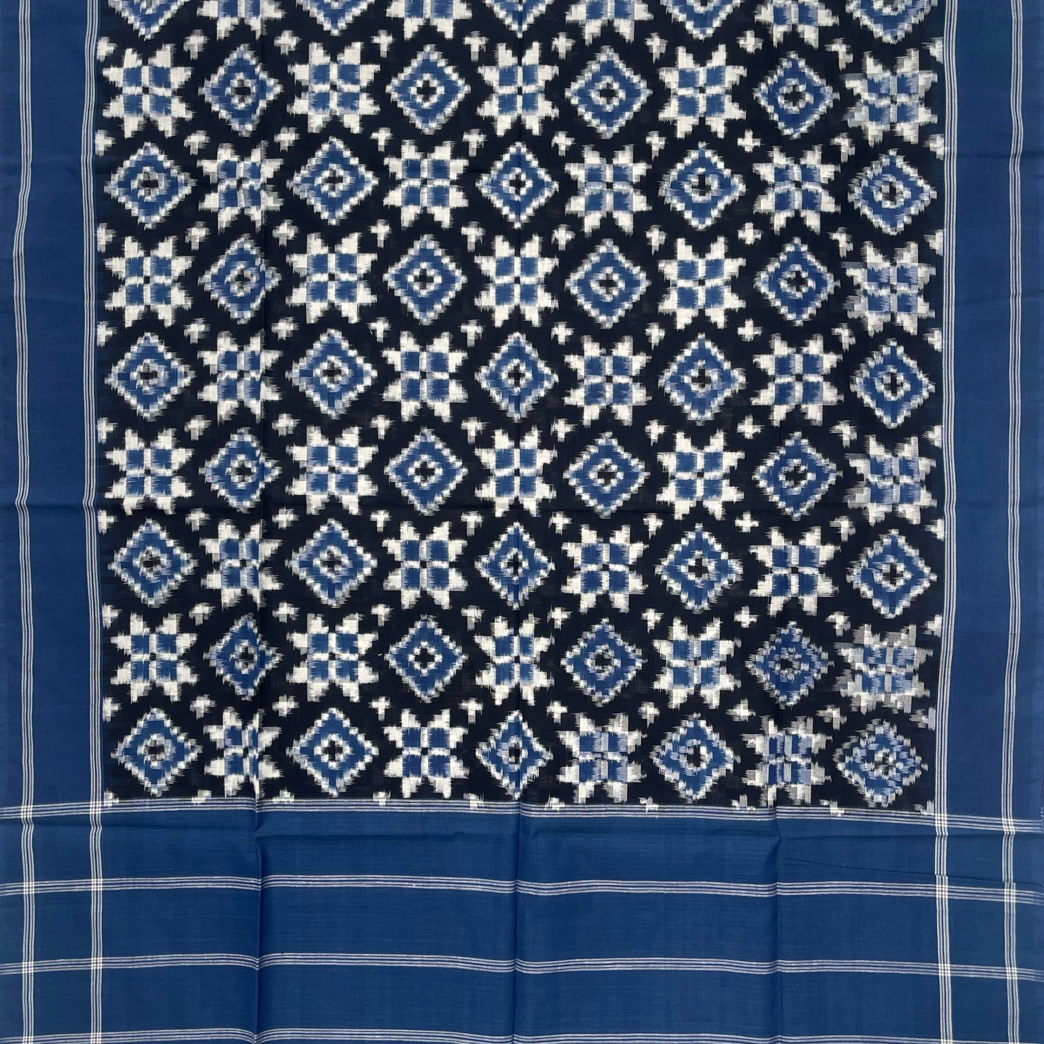 Telia Rumal Ikkat Cotton Duppata In Black & Blue Color