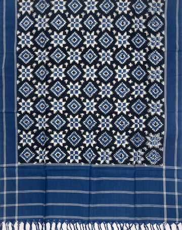 Telia Rumal Ikkat Cotton Duppata In Black & Blue Color