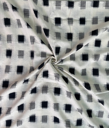 Double Ikkat Handloom Cotton Fabric in white & Black