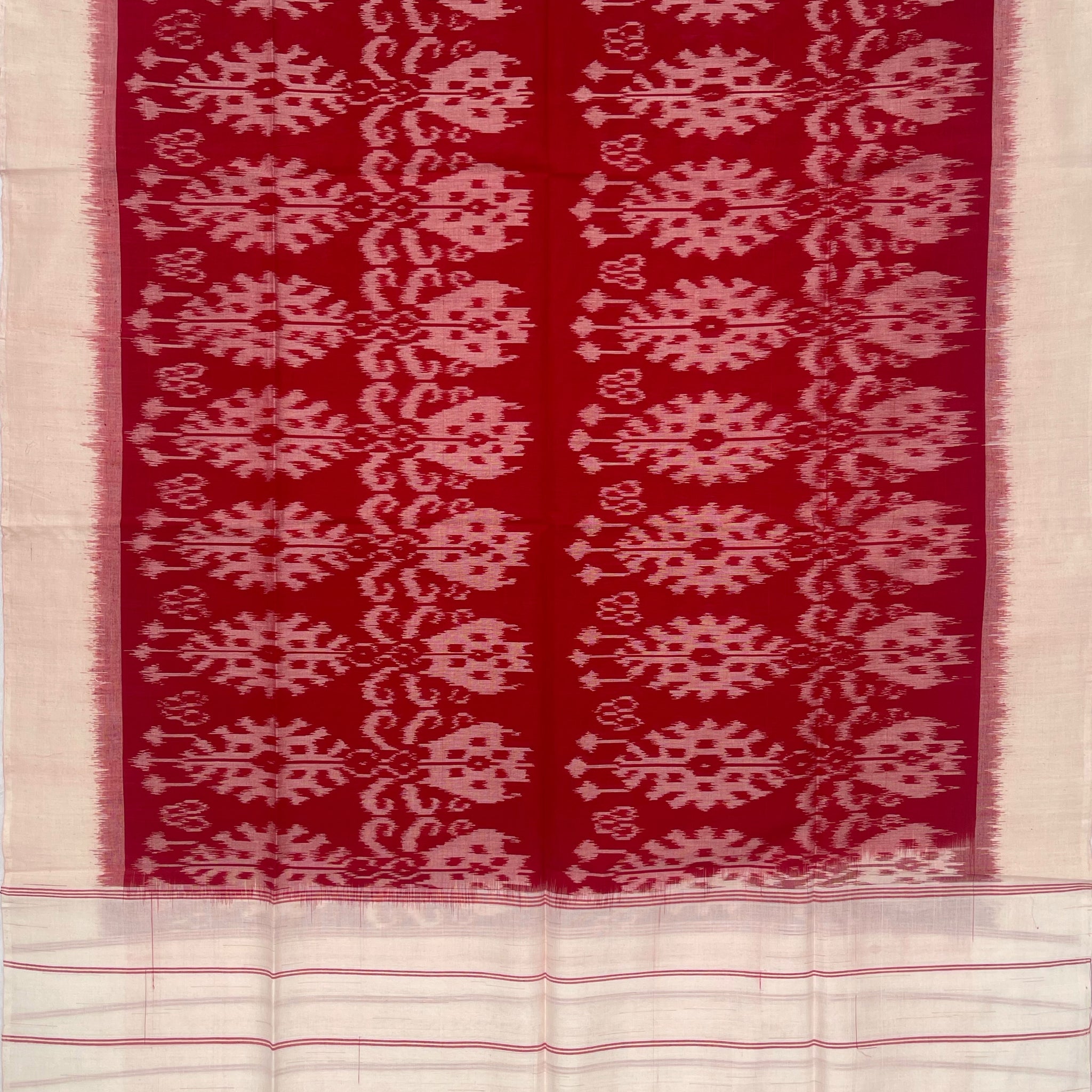 Pochampally Ikkat Cotton Duppata In Red Colour