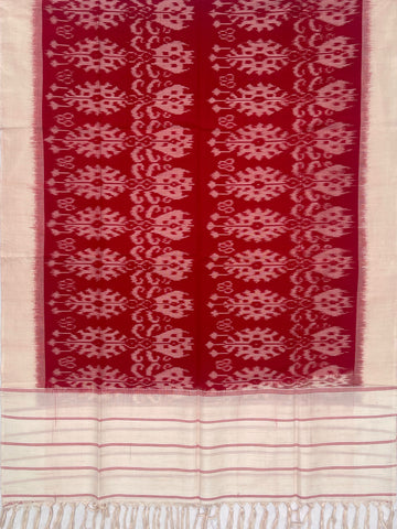 Pochampally Ikkat Cotton Duppata In Red Colour