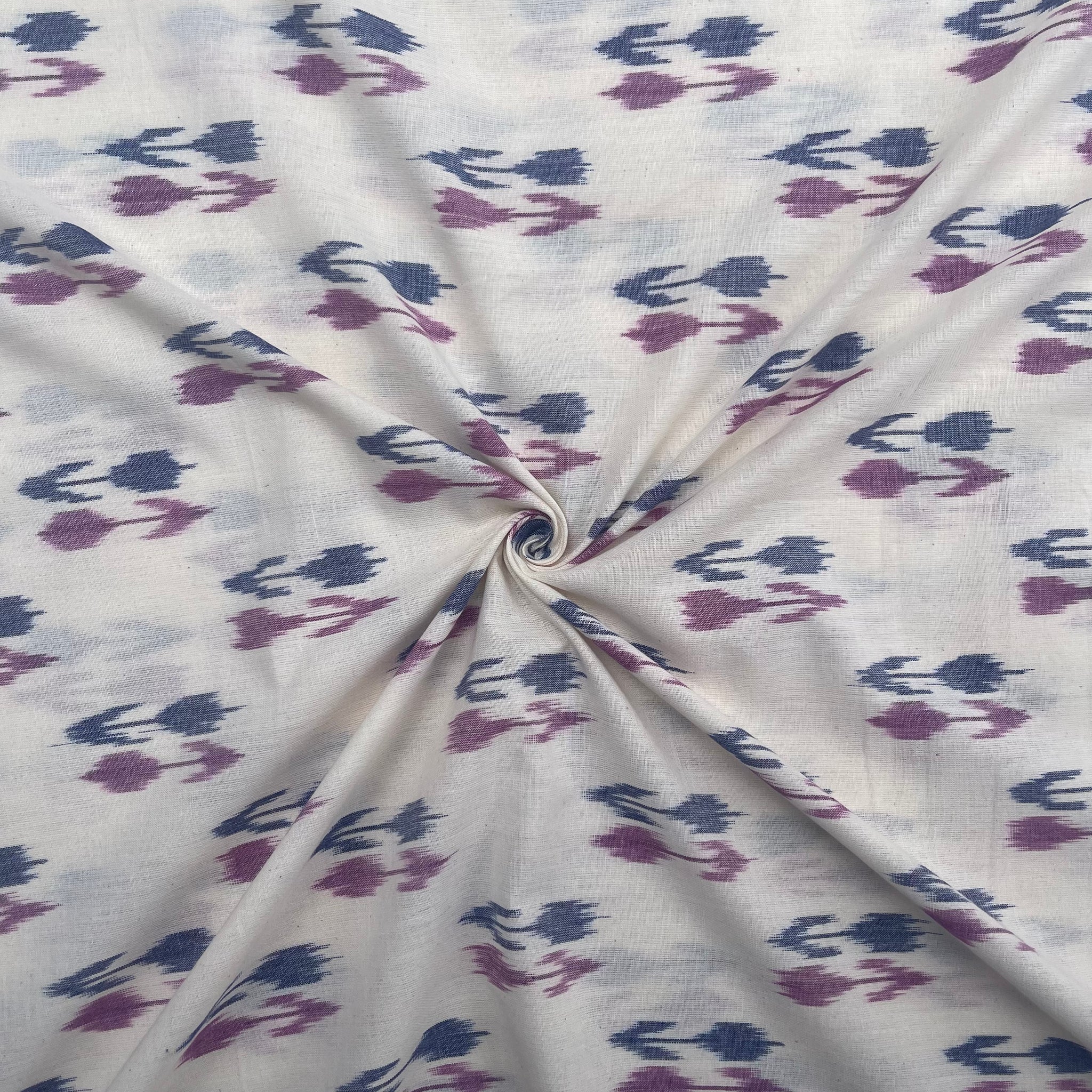 Off White Flower Design Pochampally ikkat Cotton Fabric