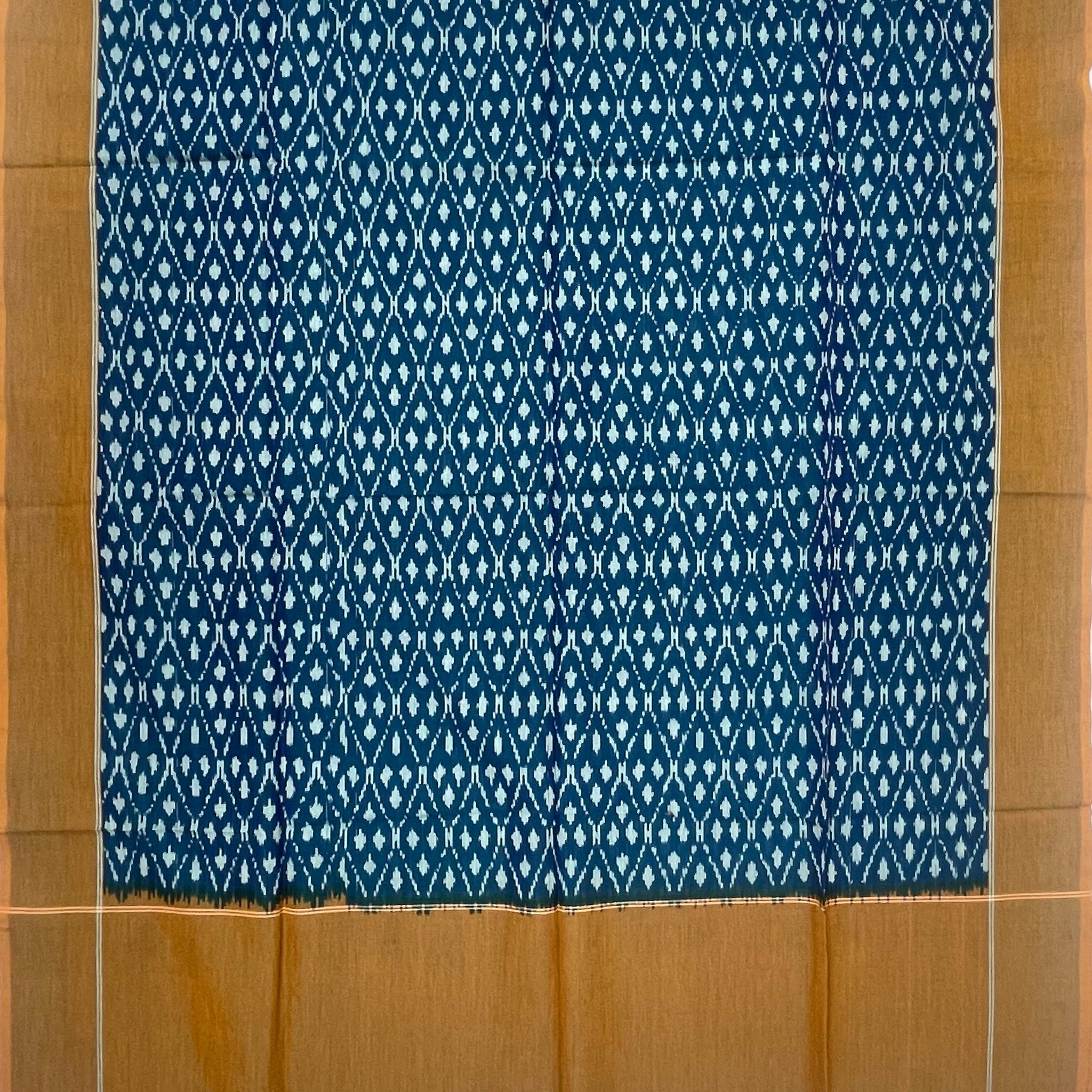 Pochampally Ikkat Cotton Duppata In Blue & Yellow Colour