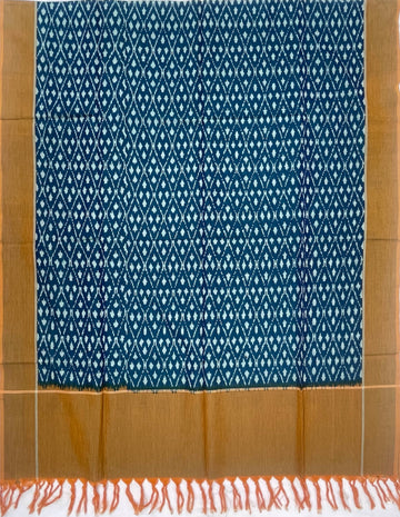 Pochampally Ikkat Cotton Duppata In Blue & Yellow Colour
