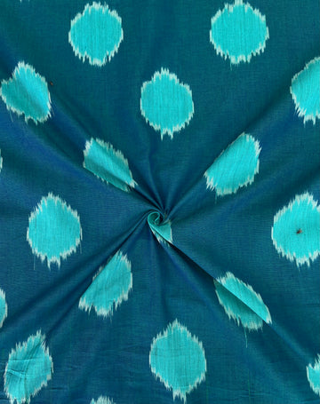 HANDLOOM IKKAT COTTON FABRIC OF POLKA DOTS IN BLUE & SEA GREEN    IKCO006