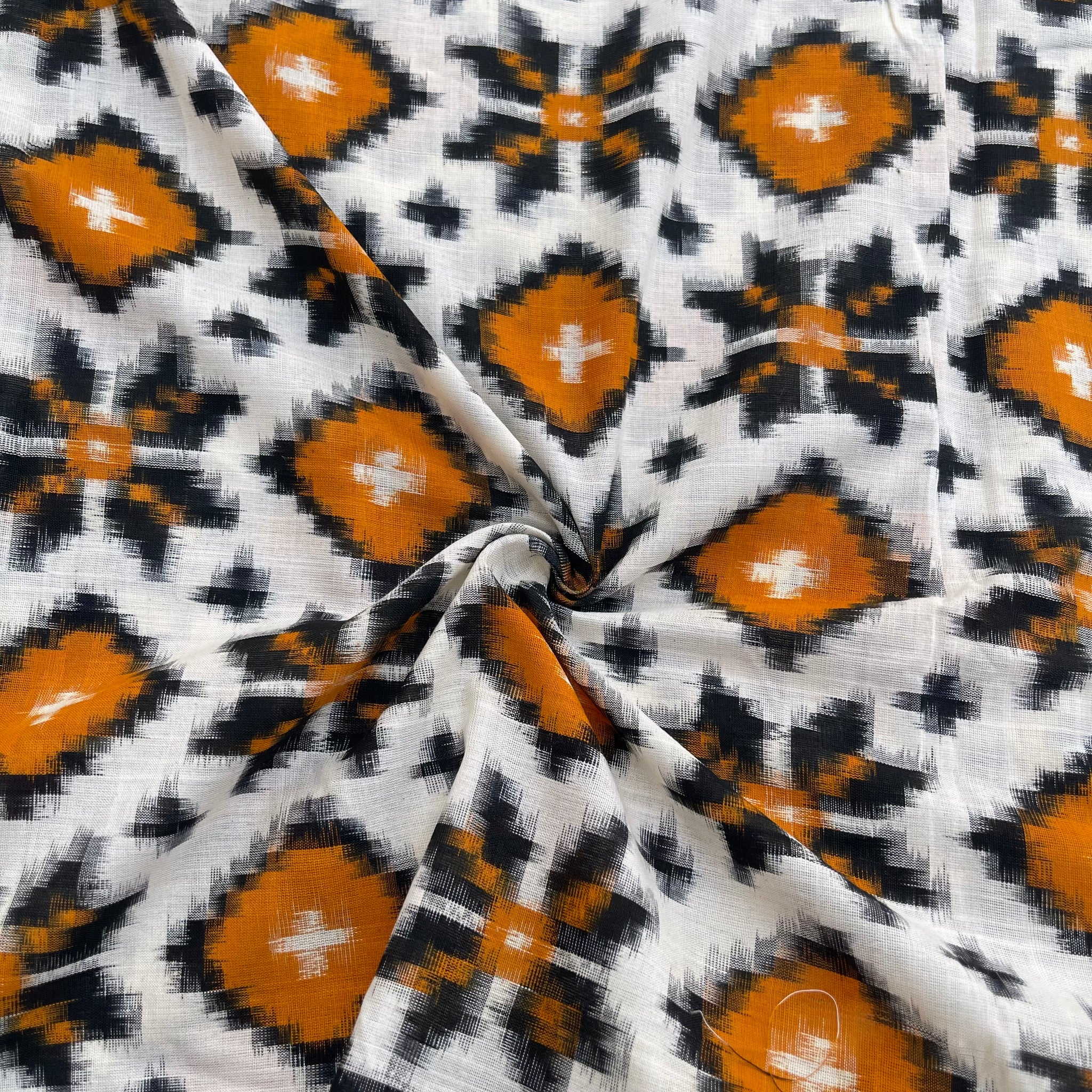Half White &Yellow Telia Rumal Ikkat Cotton Fabric