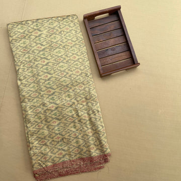 Beige Ikkat Raw silk Fabric