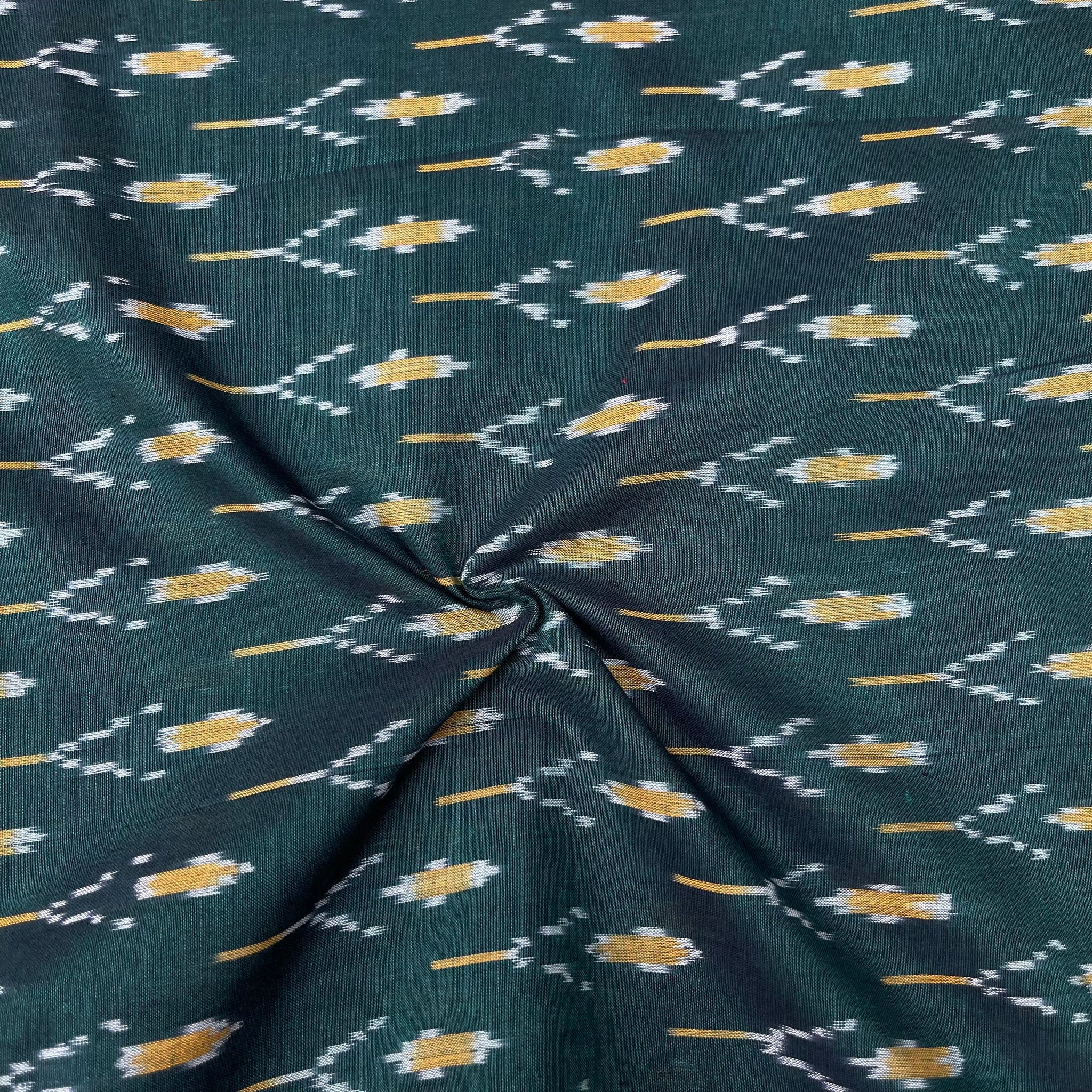 Mersiced Bottle Green Colour Ikkat Cotton Fabric