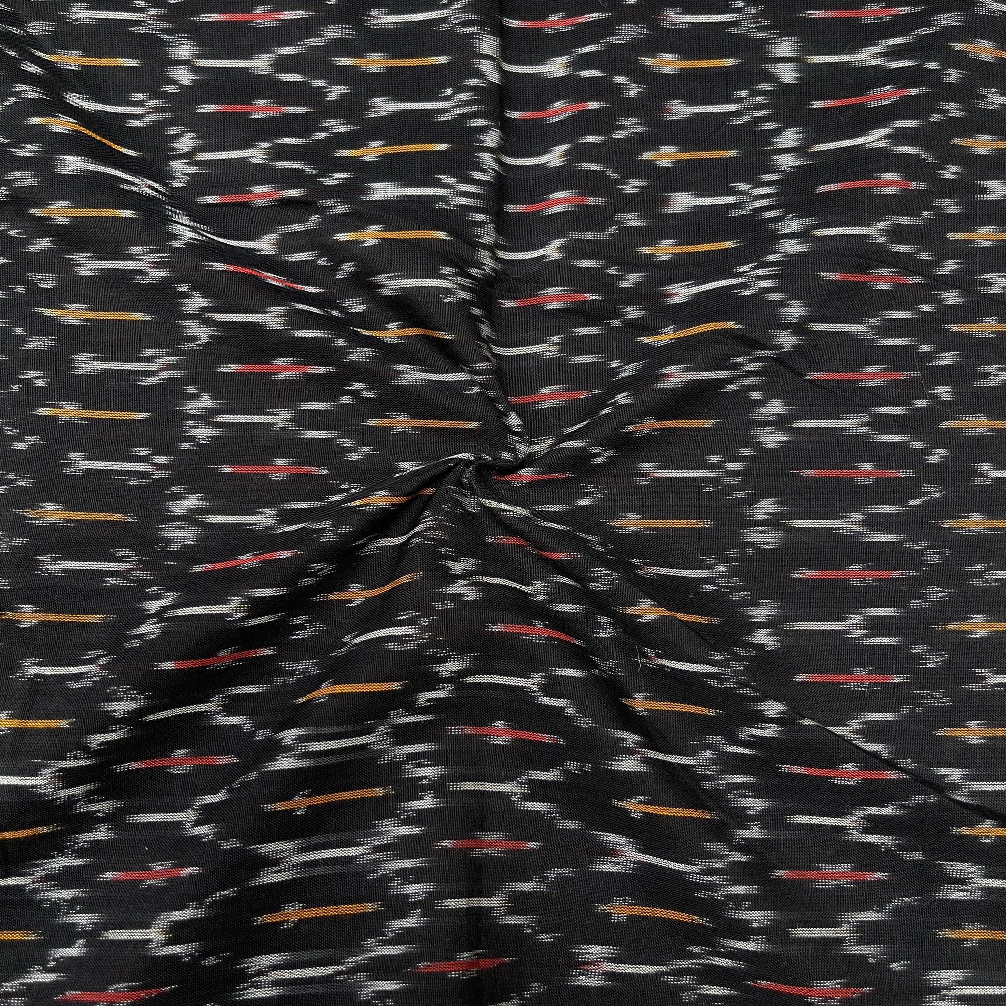 Mersiced Black Colour Ikkat Cotton Fabric