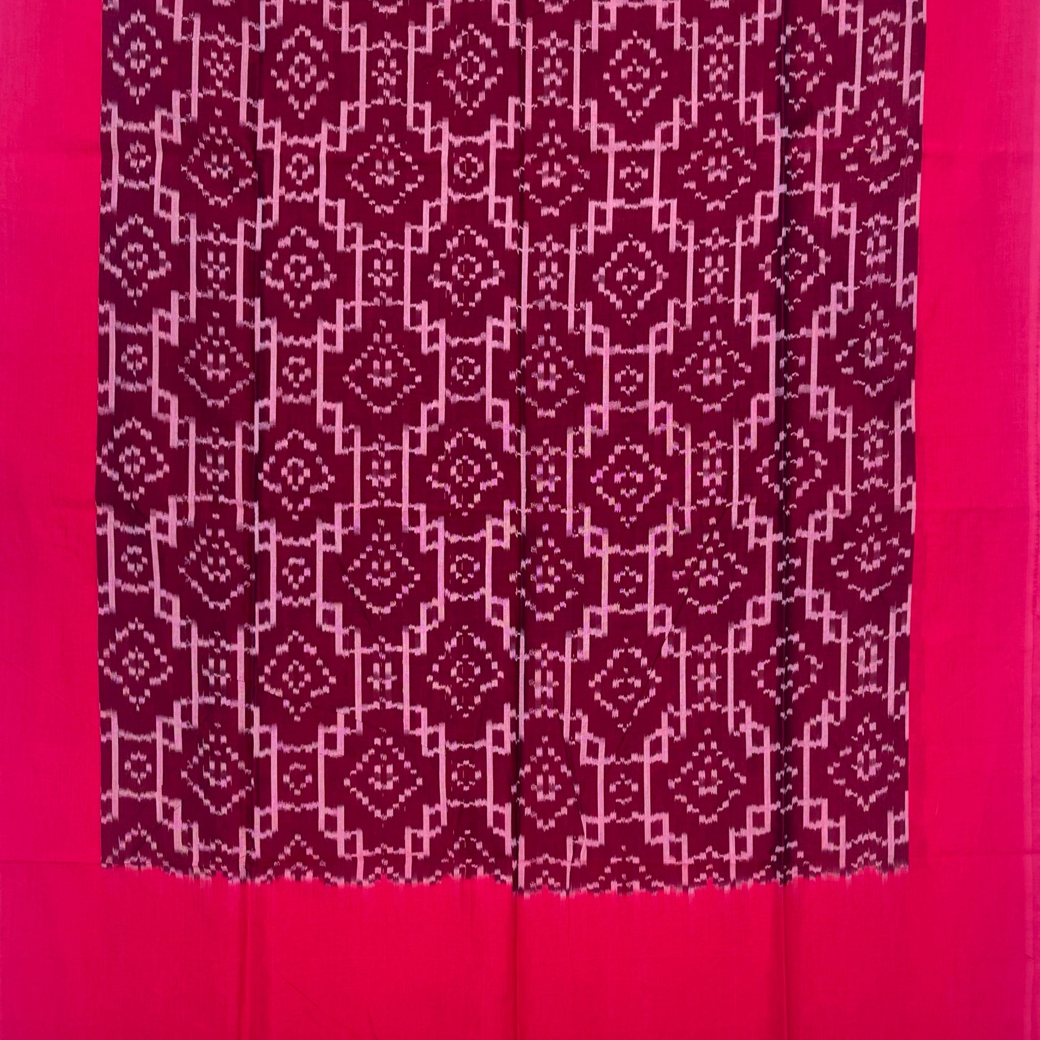 Pochampally Ikkat Cotton Duppata In Red & Maroon  Colour