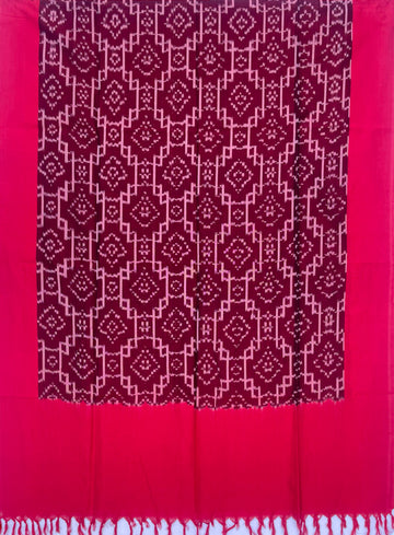 Pochampally Ikkat Cotton Duppata In Red & Maroon  Colour